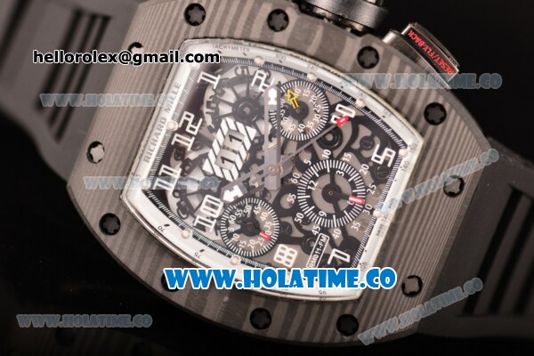 Richard Mille RM 011 Felipe Massa Flyback Chronograph Swiss Valjoux 7750 Automatic Carbon Fiber Case with Skeleton Dial and White Inner Bezel - 1:1 Original - Click Image to Close